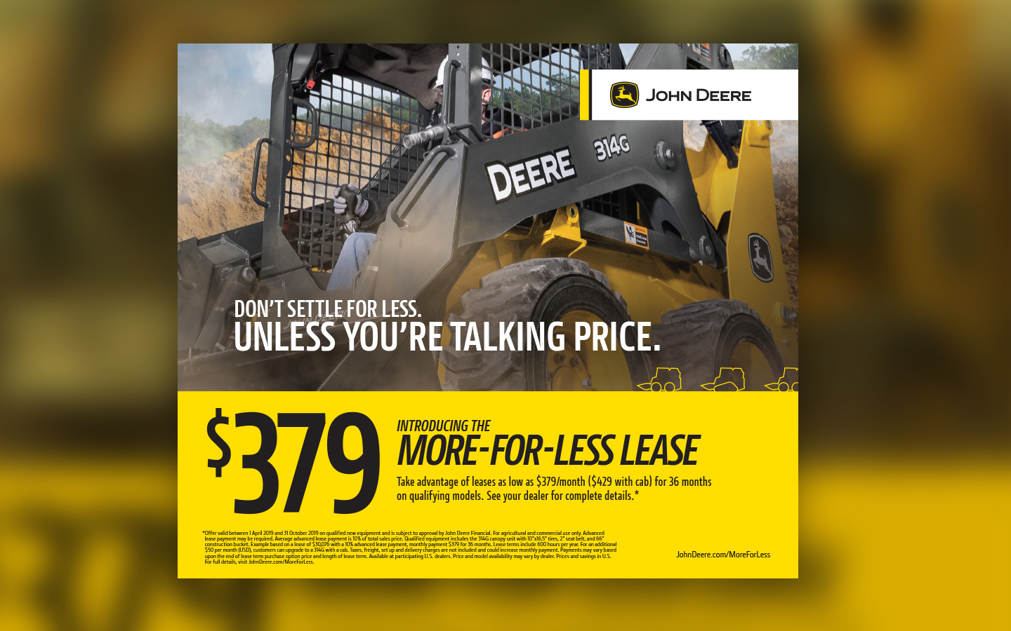 print ad showing Deere Low Lease program