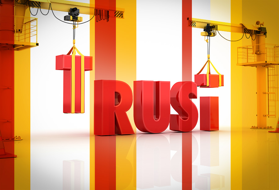 Cranes building the word trust