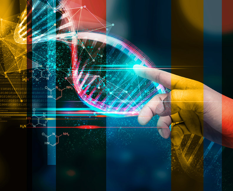 Master your creative DNA for smarter, more impactful marketing - pointing at DNA strand to represent creative DNA