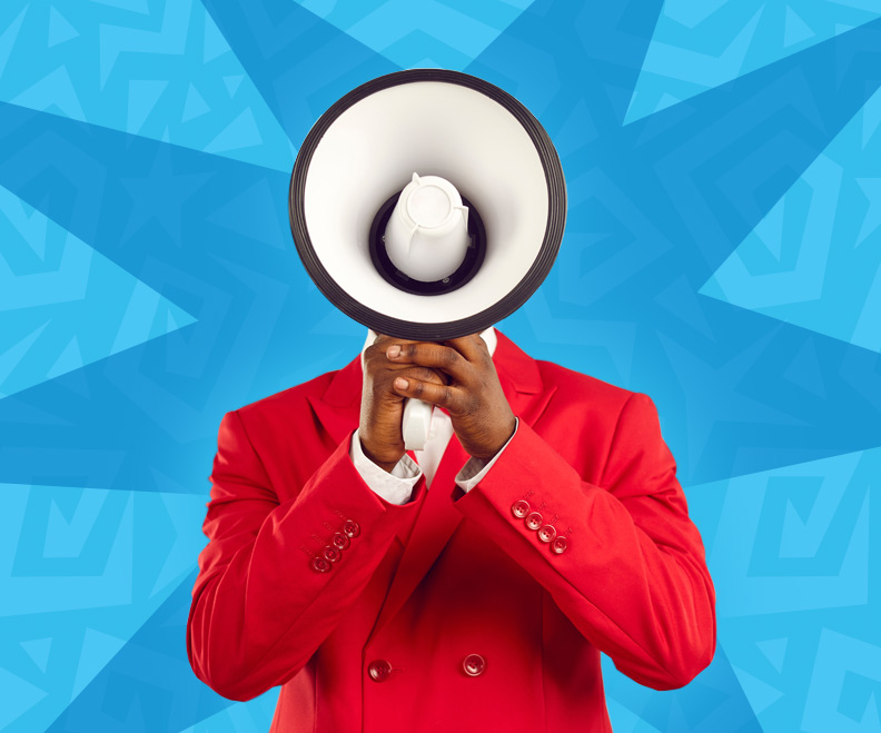 How to empower your employees to represent your brand with confidence - person holding a megaphone in front of their face